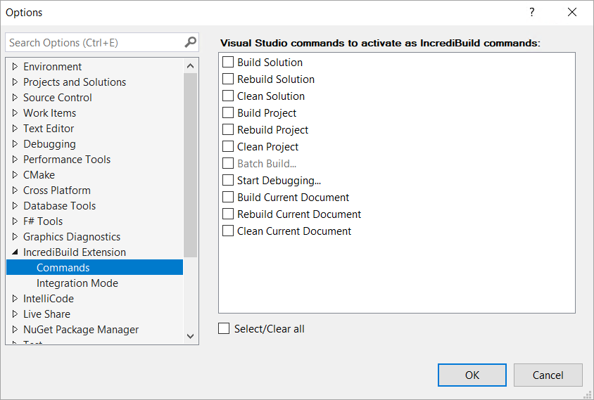 Configuring Incredibuild Visual Studio Commands